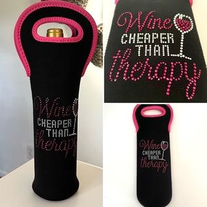 Wine Gift Bag Wine Cheaper Than Therapy Bling Black and Hot Pink